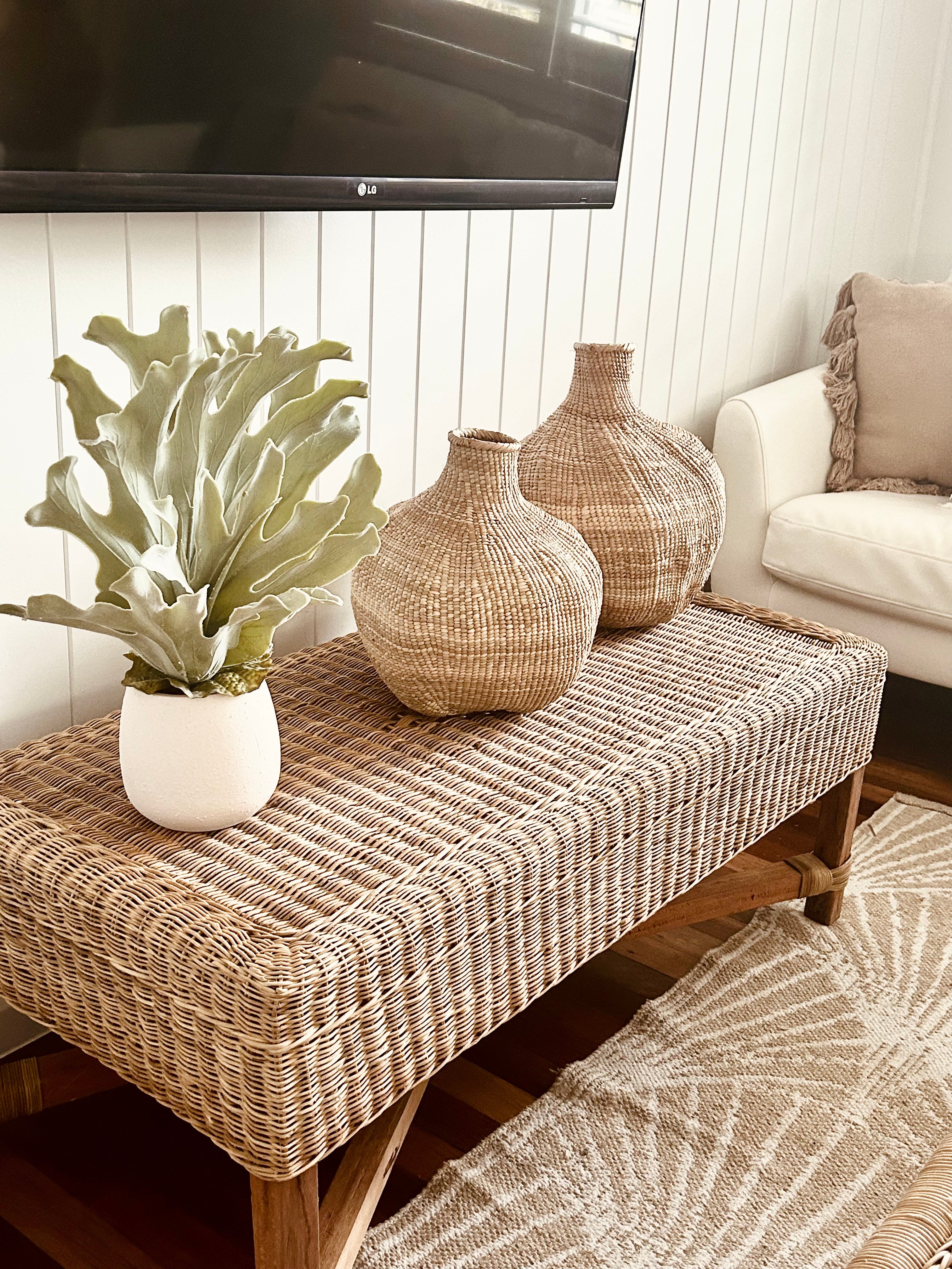 Classic Woven Cane Rectangle Bench Seat