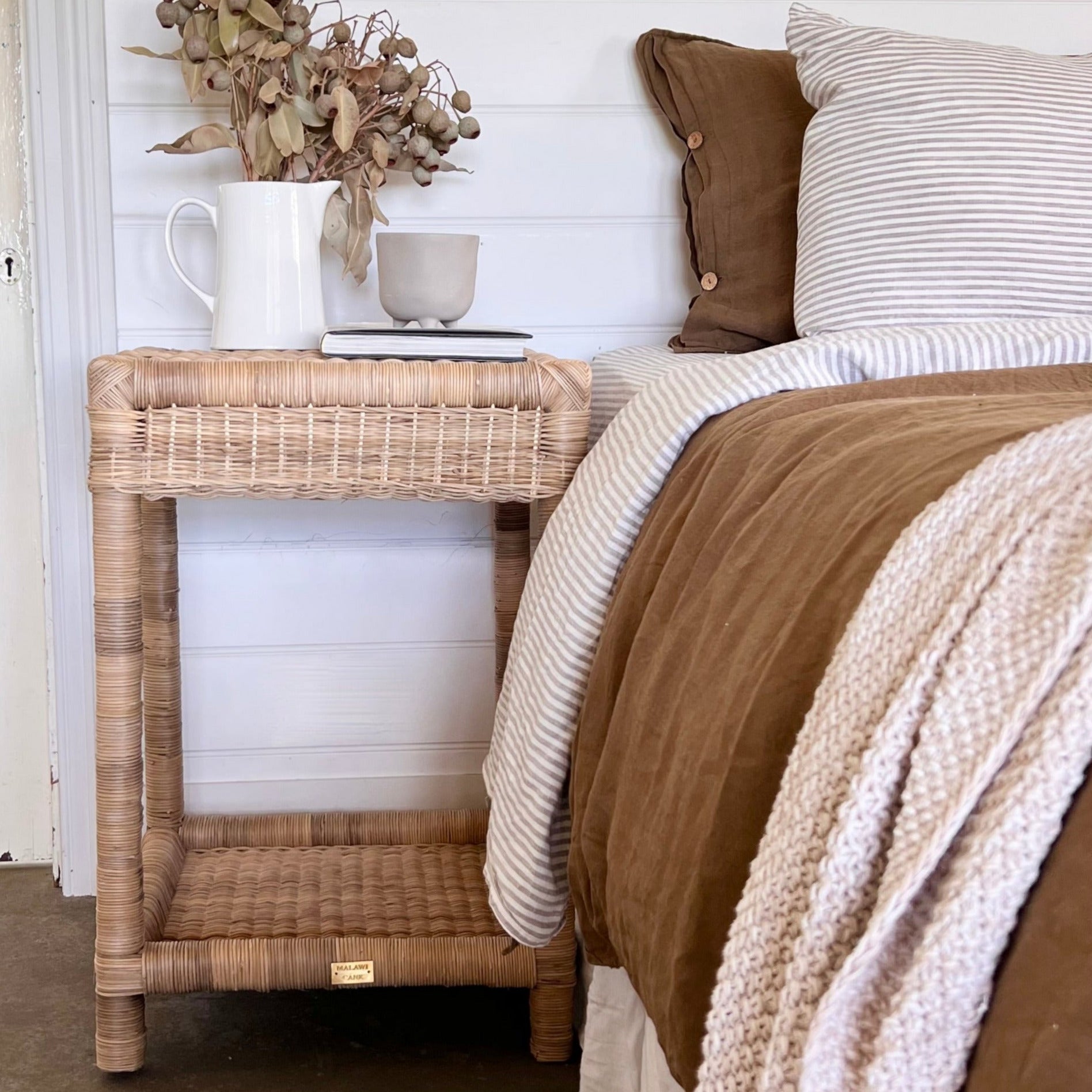 Classic Tall Woven Cane Bedside Table