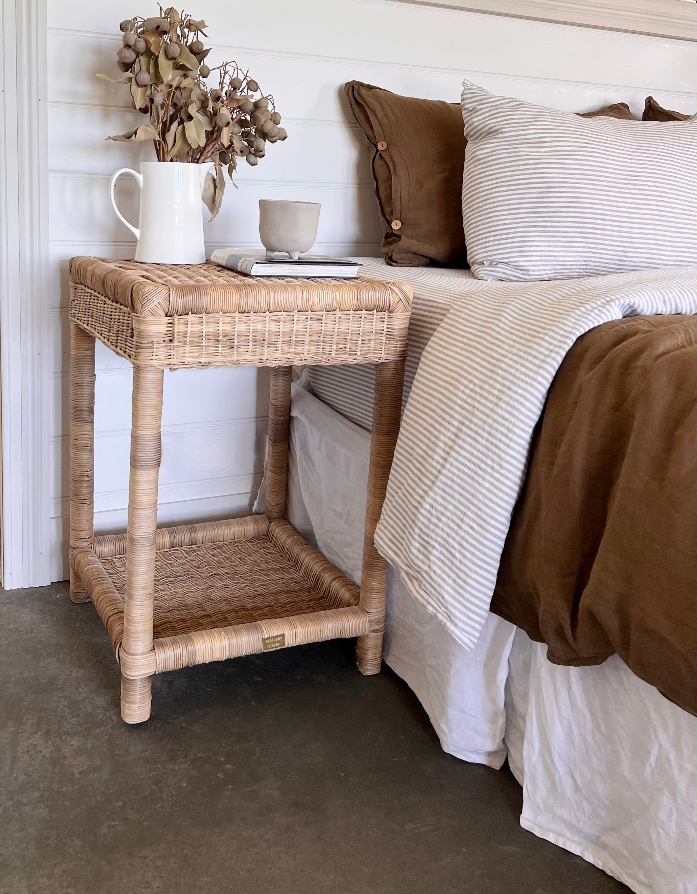 Classic Tall Woven Cane Bedside Table