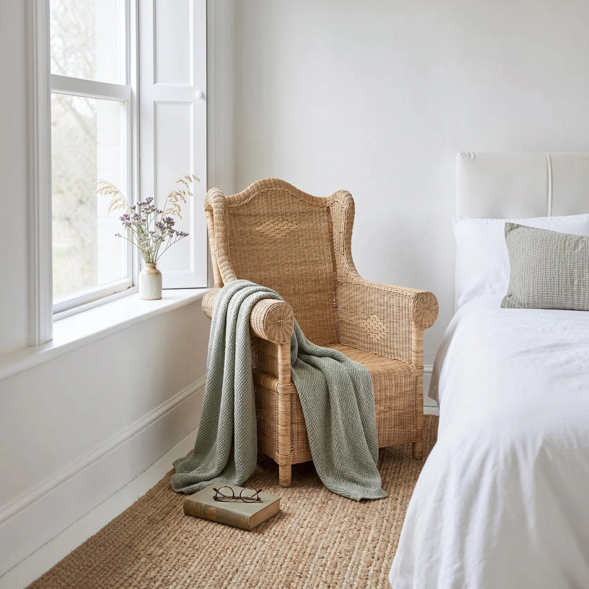 Classic Wingback Woven Cane Chair
