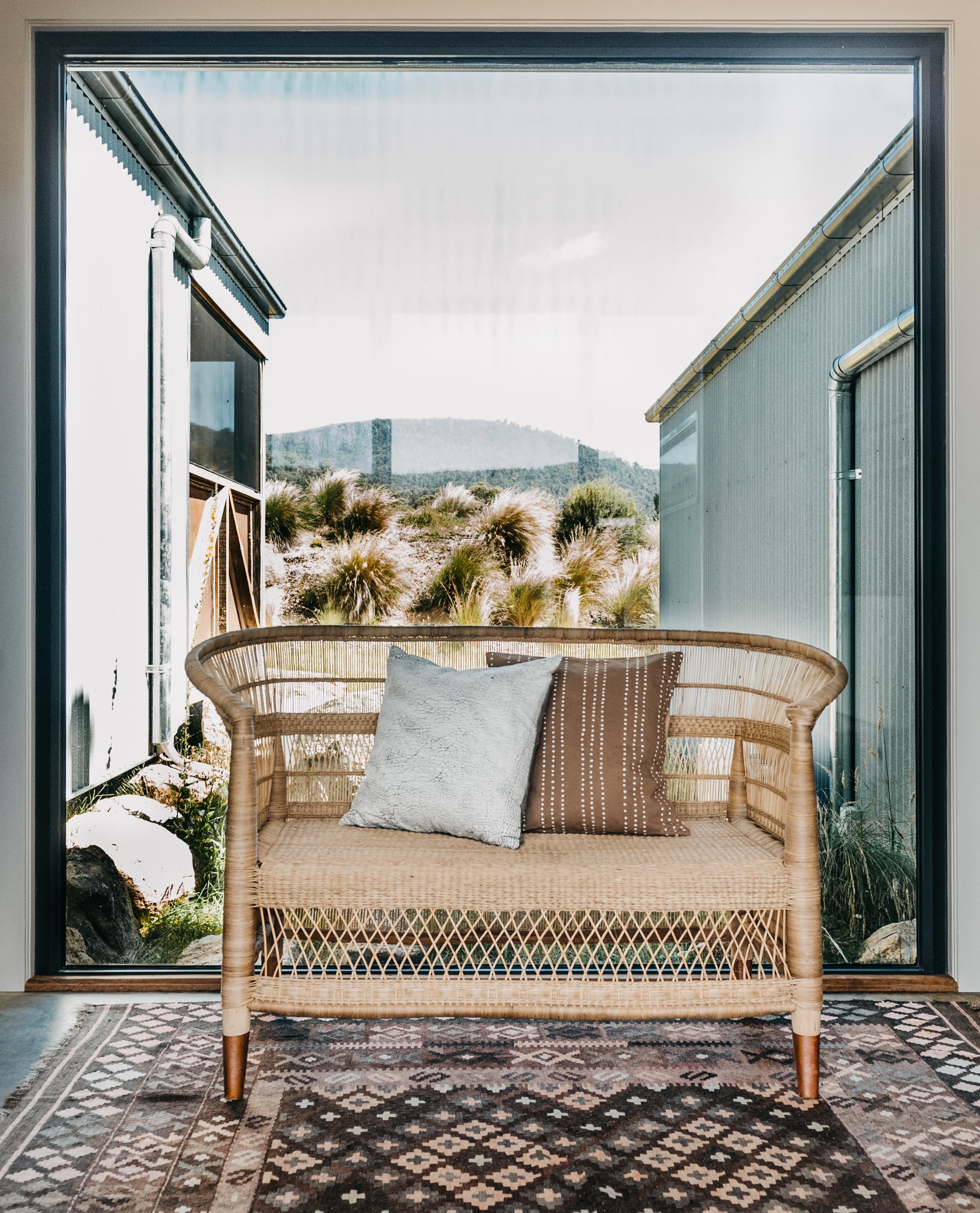 Traditional 2-seater Malawi Cane Chair - Brass or Copper Feet