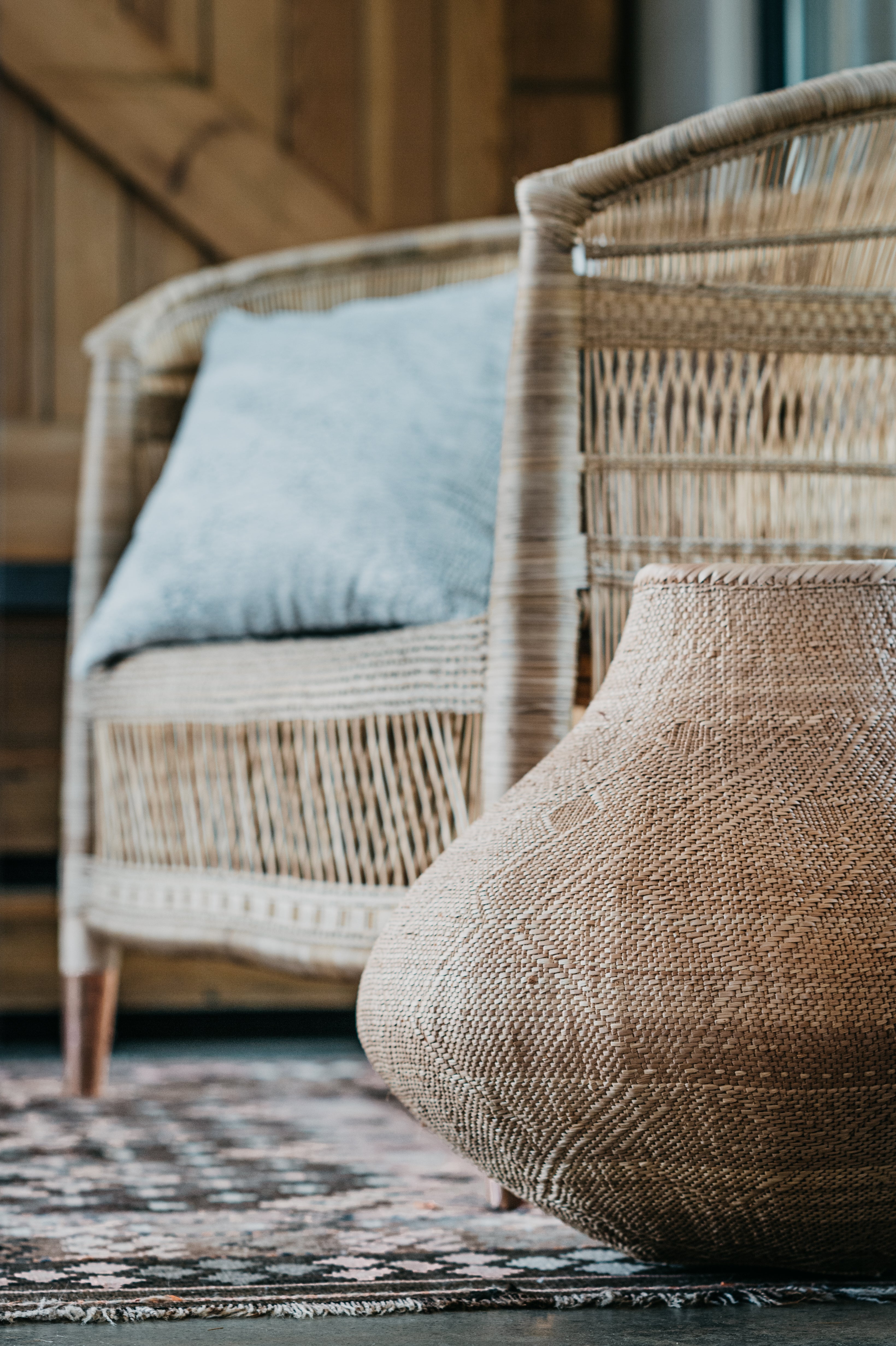 Traditional 2-seater Malawi Cane Chair - Brass or Copper Feet