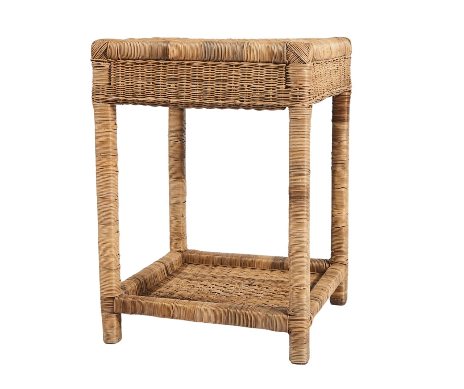 Classic Tall Woven Cane Bedside Table