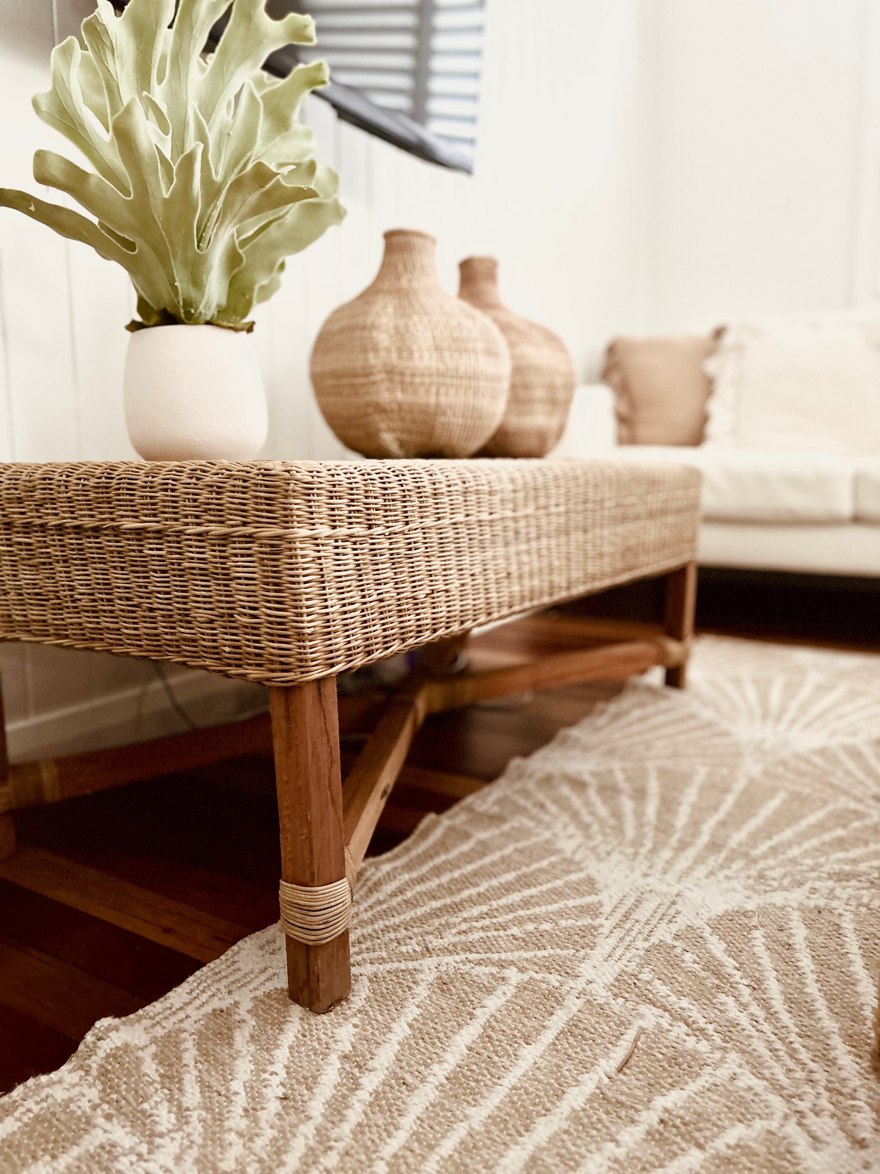 Classic Woven Cane Rectangle Bench Seat