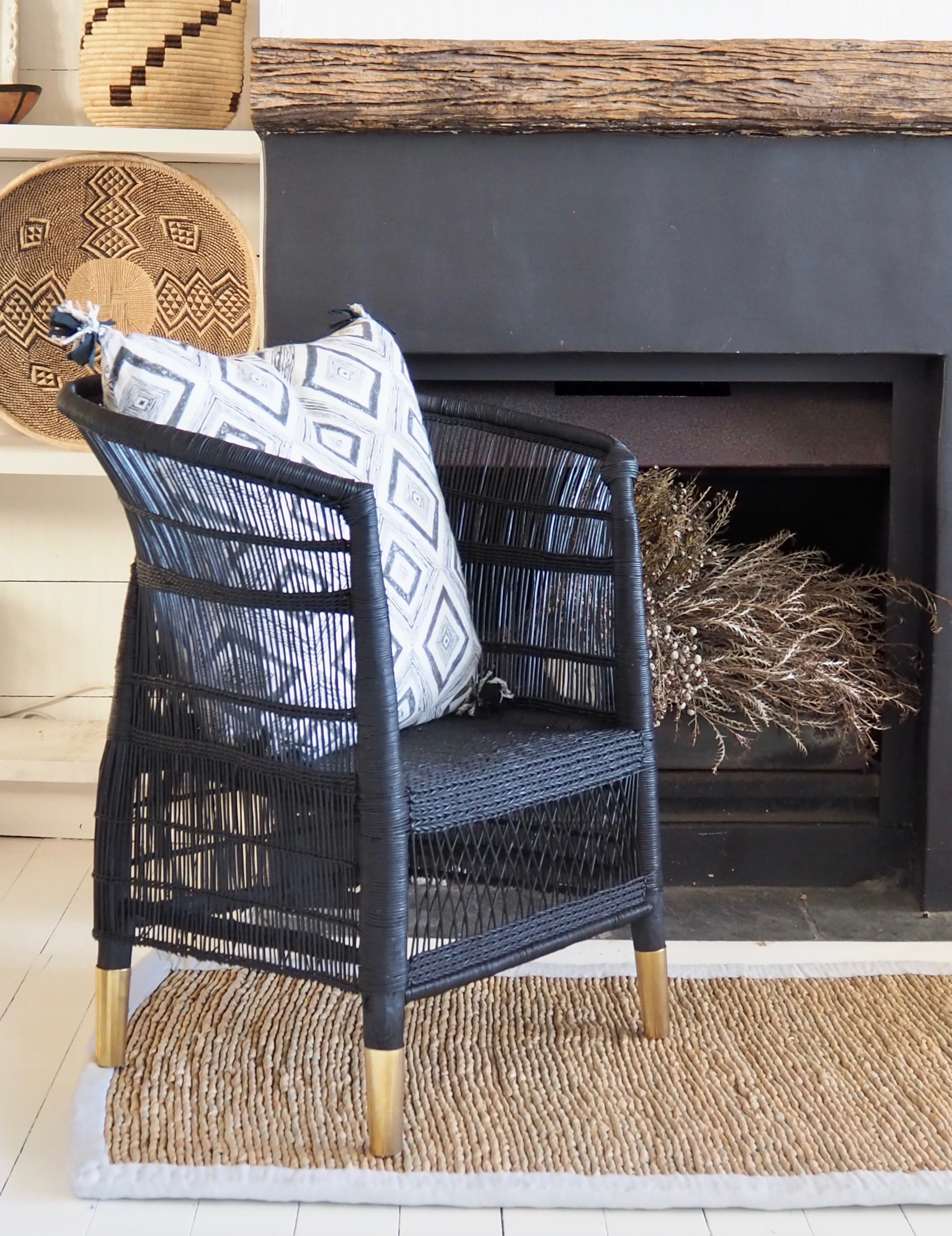 Traditional 1-seater Malawi Cane Chair - Brass or Copper Feet